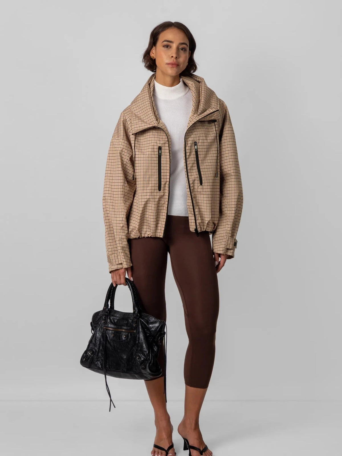Women's Oversized Faux Fur Padded Waterproof Rain Jacket in mocha brown – view 23