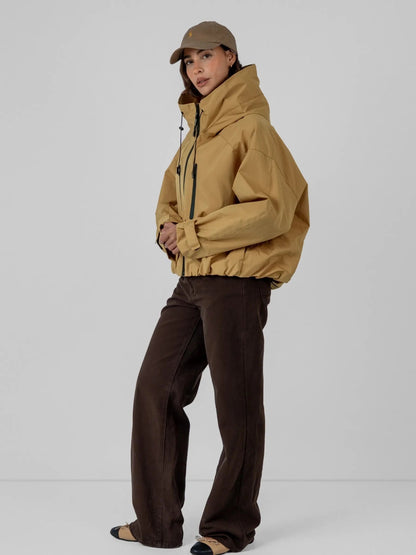 Women's Oversized Faux Fur Padded Waterproof Rain Jacket in mocha brown – view 27
