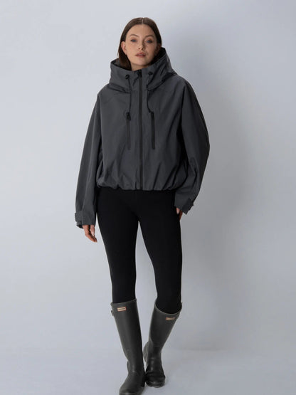 Women's Oversized Faux Fur Padded Waterproof Rain Jacket in mocha brown – view 34