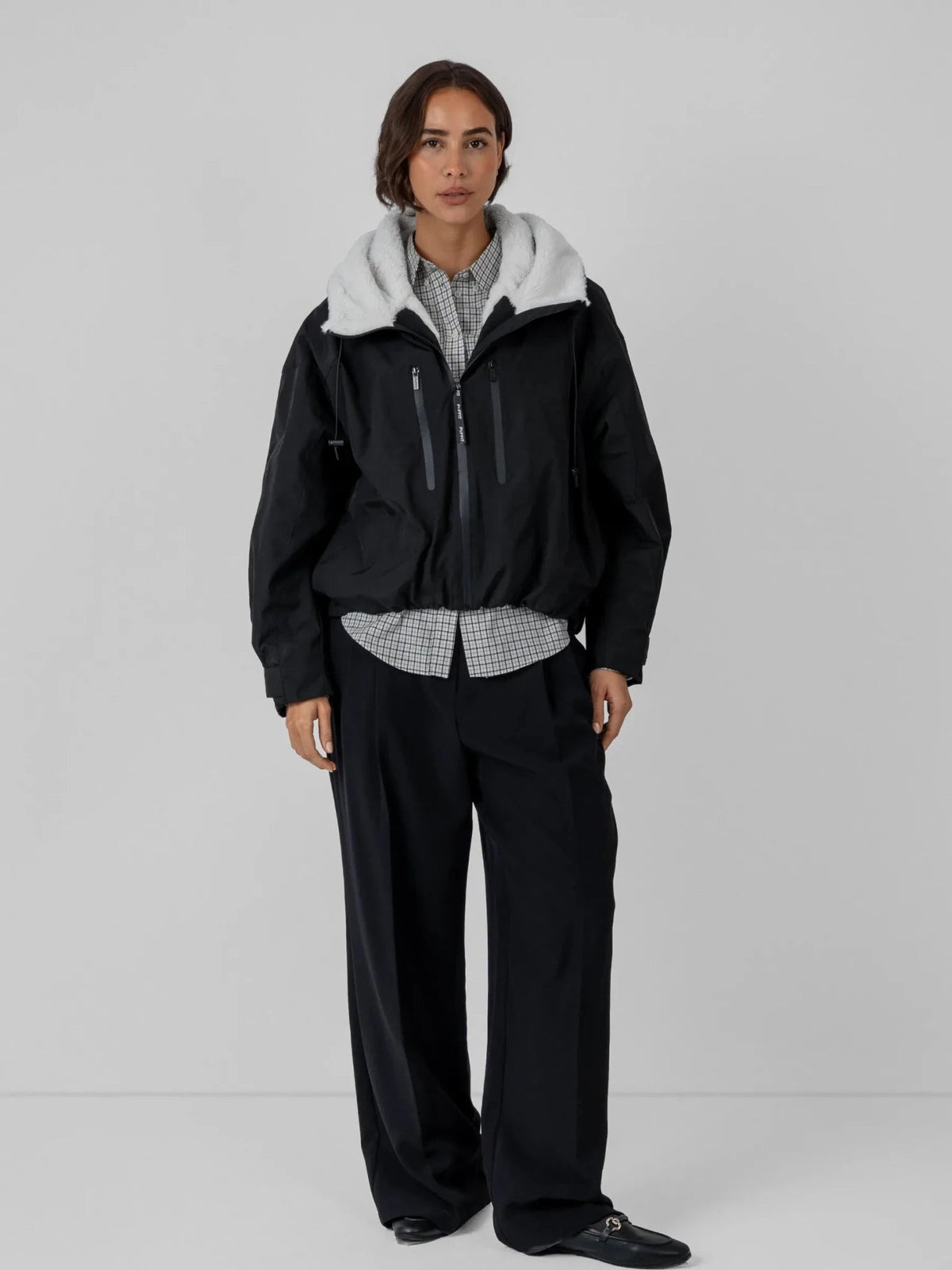 Women's Oversized Faux Fur Padded Waterproof Rain Jacket in mocha brown – view 43