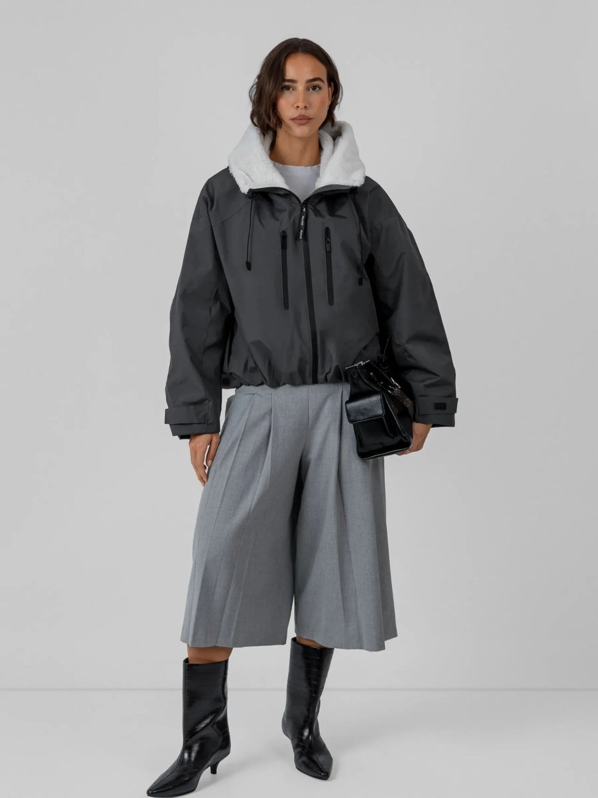 Women's Oversized Faux Fur Padded Waterproof Rain Jacket in mocha brown – view 46