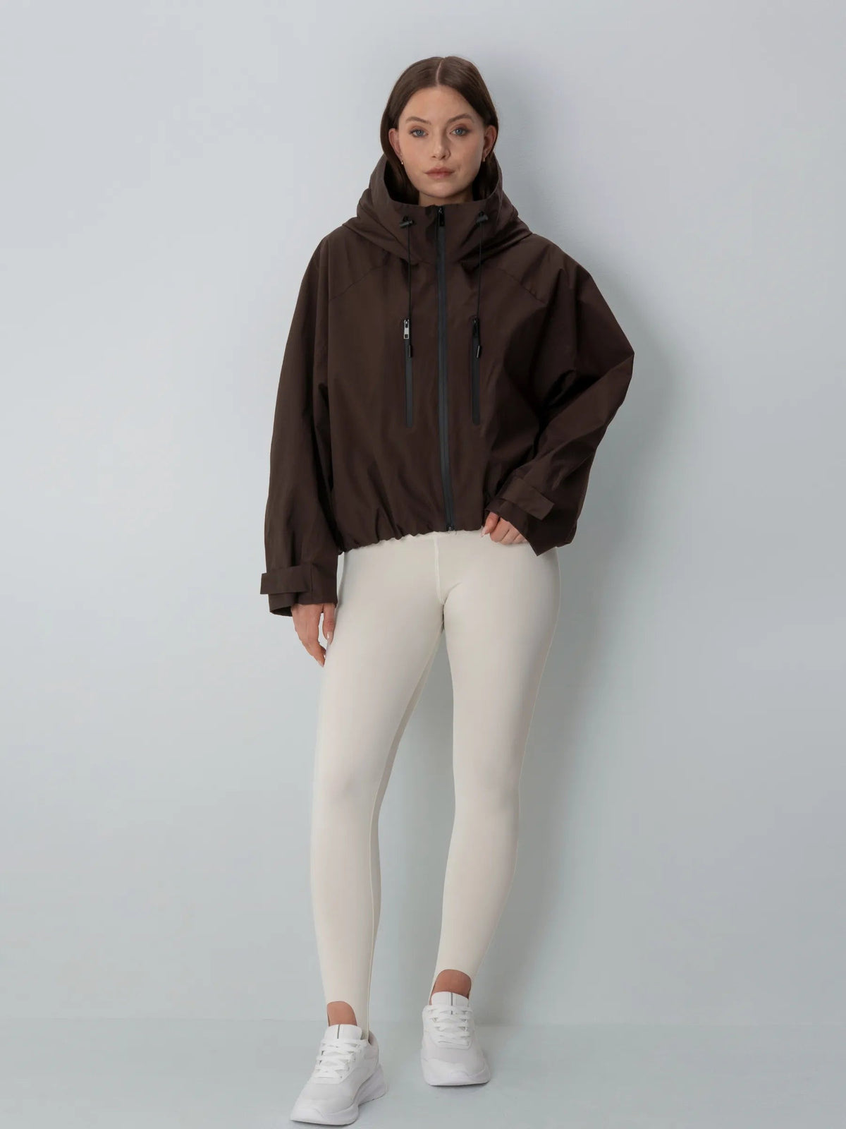 Women's Oversized Fleece Lined Waterproof Rain Jacket in mocha brown – view 8