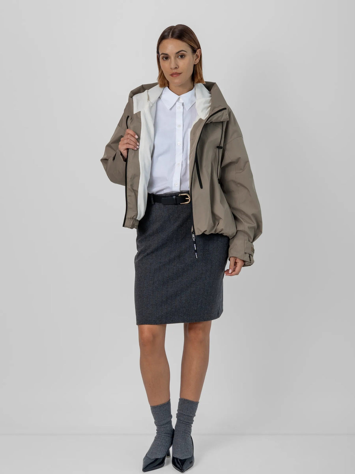 Women's Oversized Fleece Lined Waterproof Rain Jacket in mocha brown – view 12