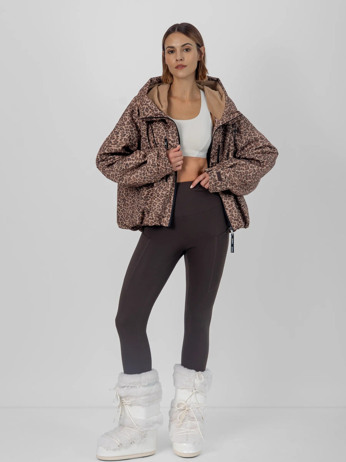 Women's Oversized Fleece Lined Waterproof Rain Jacket in mocha brown – view 18
