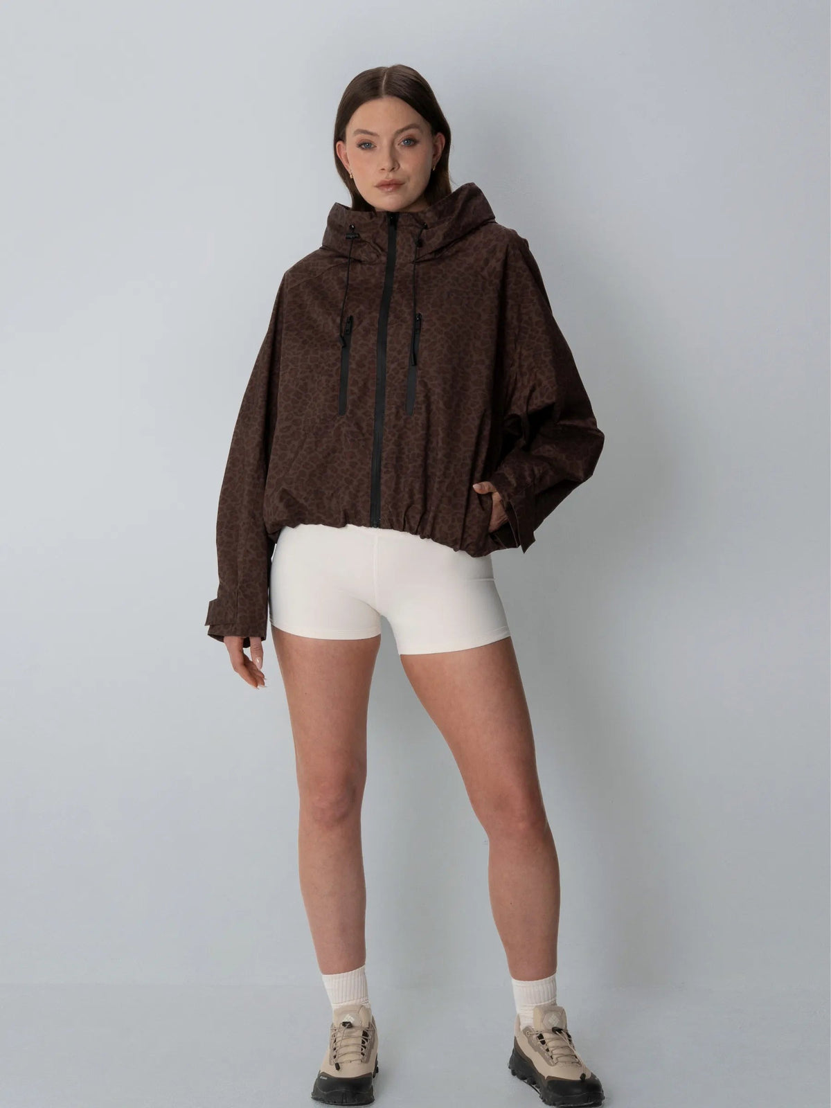 Women's Oversized Fleece Lined Waterproof Rain Jacket in mocha brown – view 19