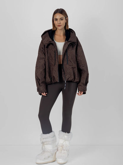 Women's Oversized Fleece Lined Waterproof Rain Jacket in mocha brown – view 20