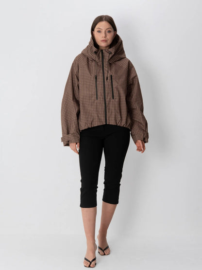 Women's Oversized Fleece Lined Waterproof Rain Jacket in mocha brown – view 22