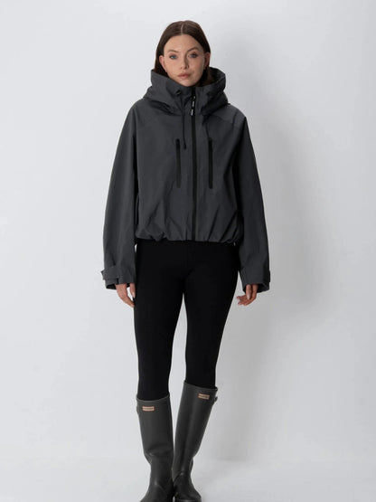 Women's Oversized Fleece Lined Waterproof Rain Jacket in mocha brown – view 25