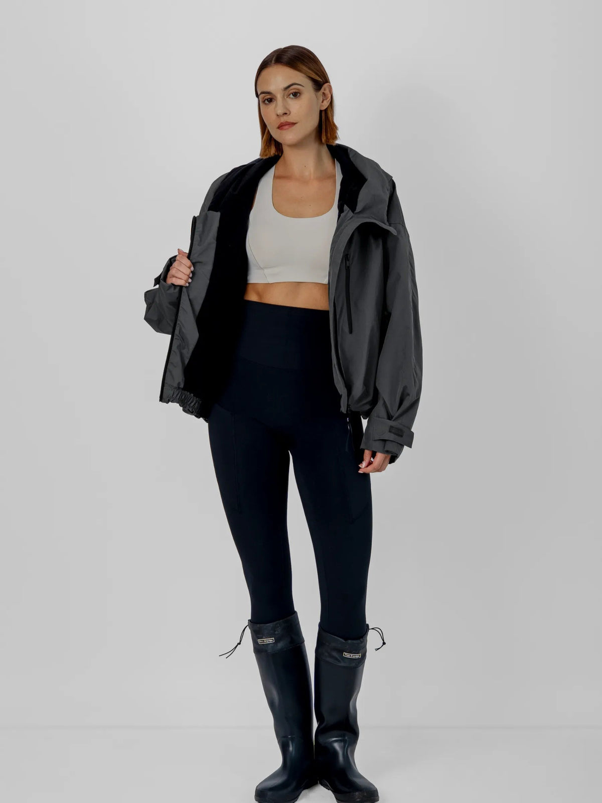 Women's Oversized Fleece Lined Waterproof Rain Jacket in mocha brown – view 26