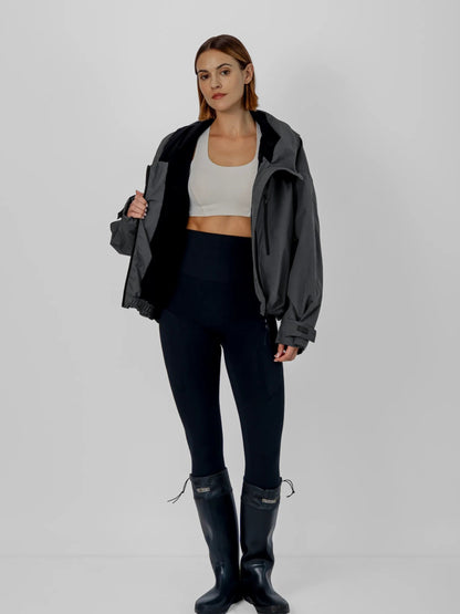 Women's Oversized Fleece Lined Waterproof Rain Jacket in mocha brown – view 26