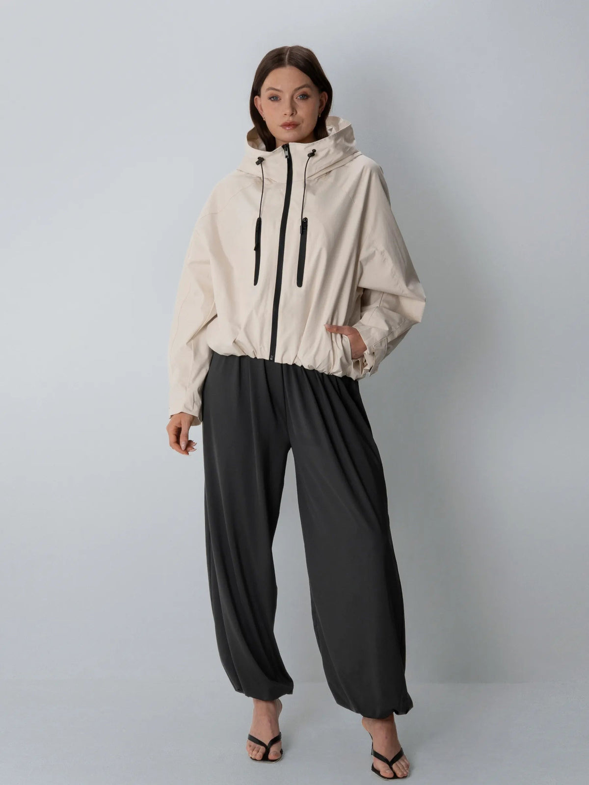 Women's Oversized Fleece Lined Waterproof Rain Jacket in mocha brown – view 28