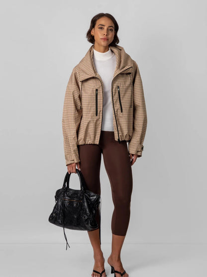 Women's Oversized Fleece Lined Waterproof Rain Jacket in mocha brown – view 29