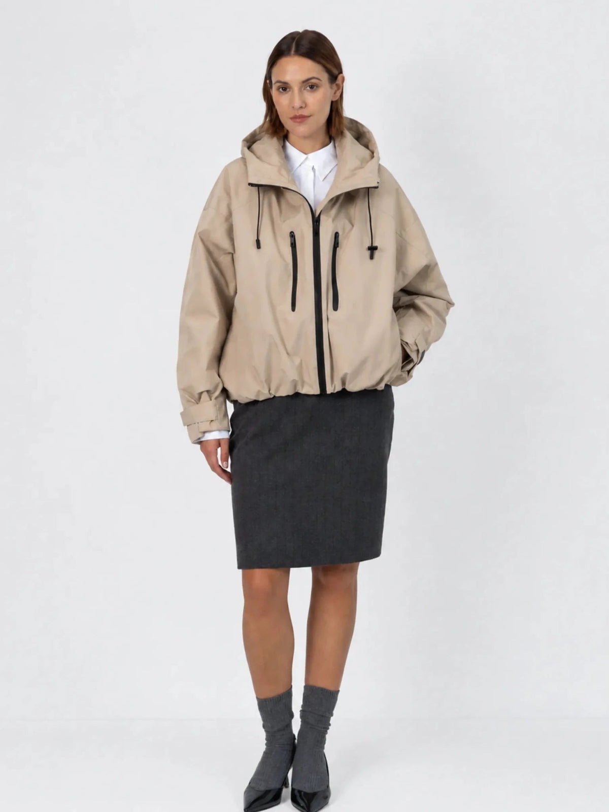Women's Oversized Fleece Lined Waterproof Rain Jacket in mocha brown – view 30