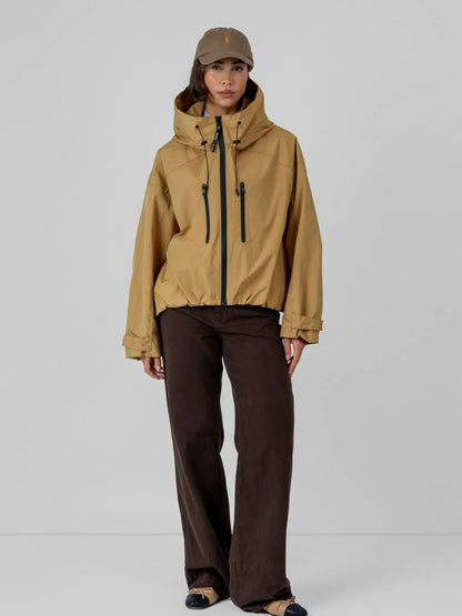 Women's Oversized Fleece Lined Waterproof Rain Jacket in mocha brown – view 31