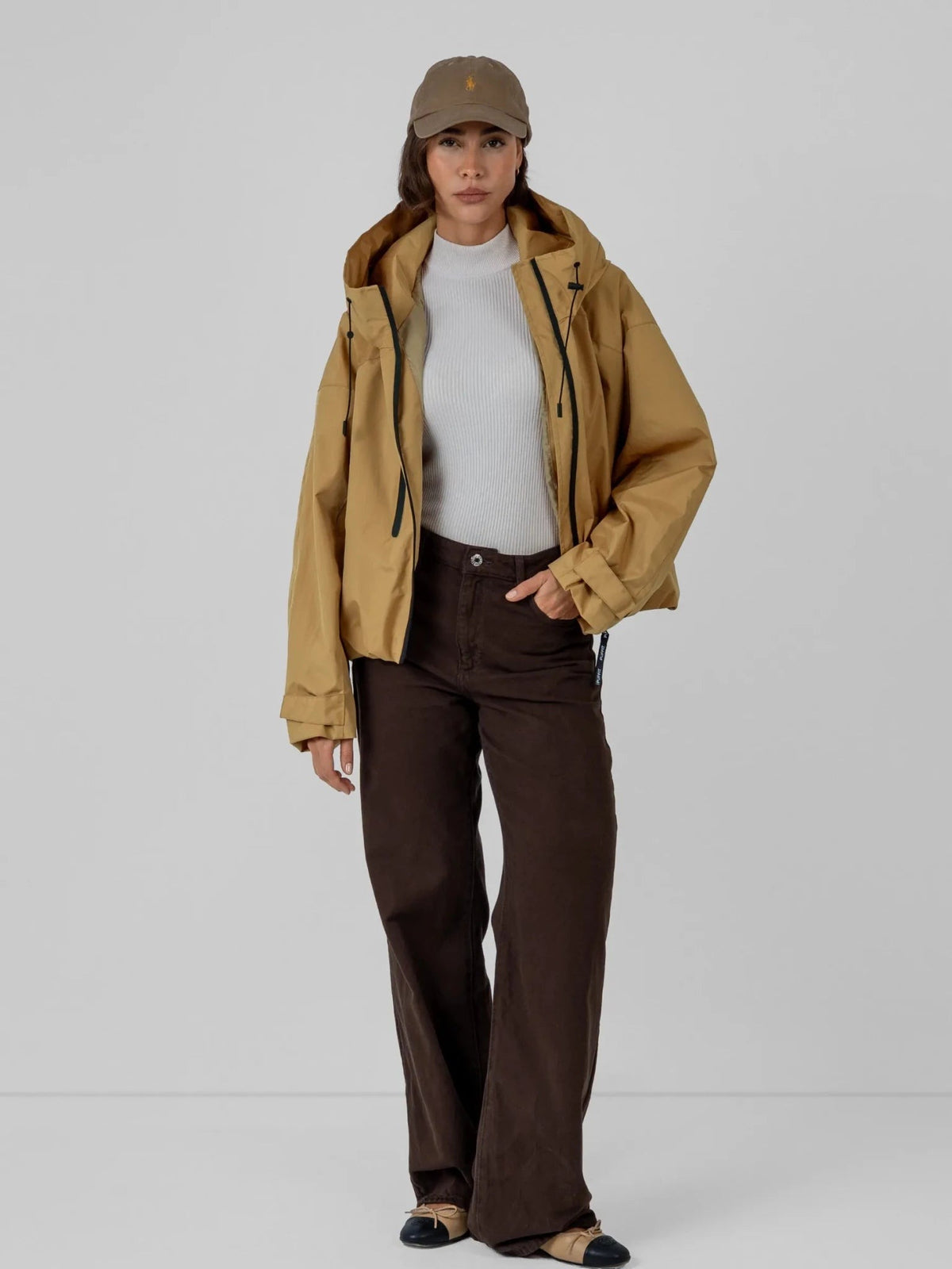 Women's Oversized Fleece Lined Waterproof Rain Jacket in mocha brown – view 32