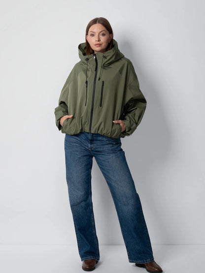 Women's Oversized Fleece Lined Waterproof Rain Jacket in mocha brown – view 38