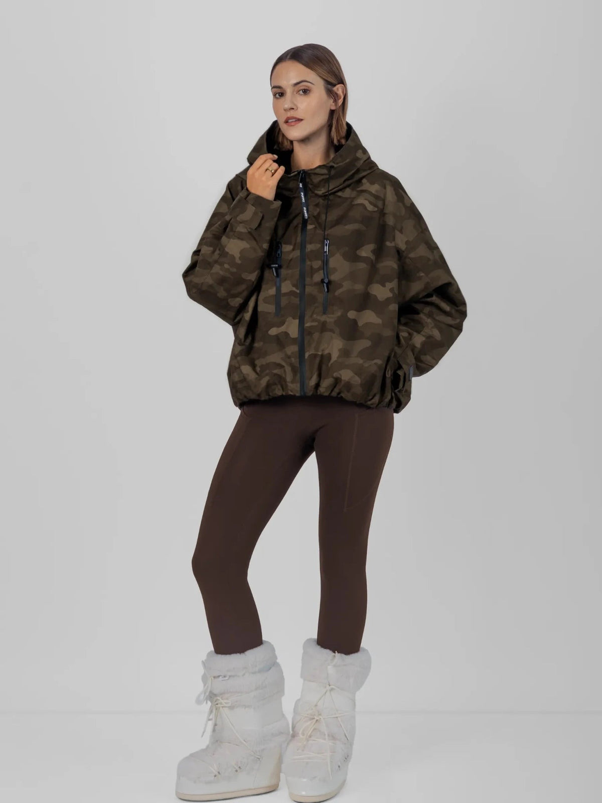 Women's Oversized Fleece Lined Waterproof Rain Jacket in mocha brown – view 44