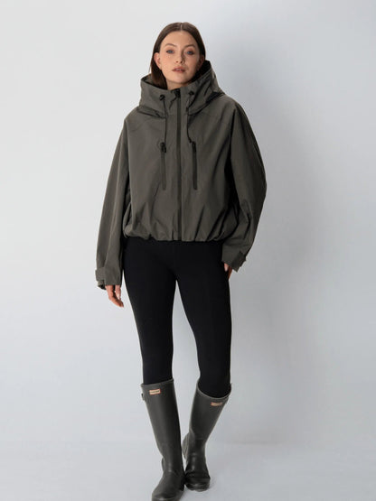 Women's Oversized Fleece Lined Waterproof Rain Jacket in mocha brown – view 46