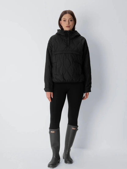 Women's Packable Quilted Puffer Hoodie in black – view 3