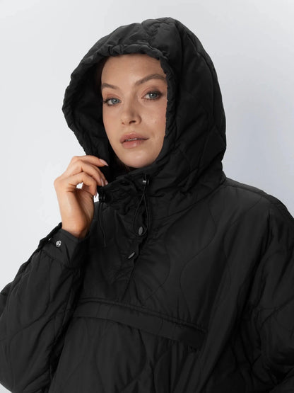 Women's Packable Quilted Puffer Hoodie in black – view 4