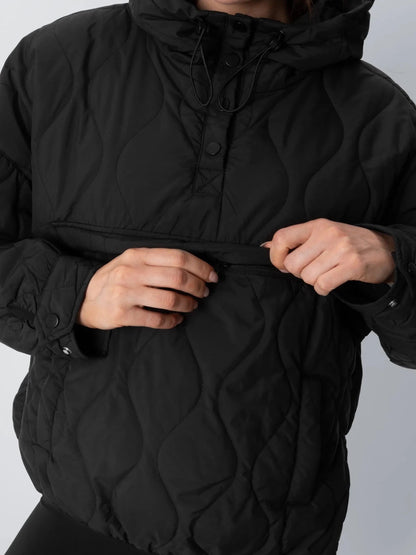 Women's Packable Quilted Puffer Hoodie in black – view 7
