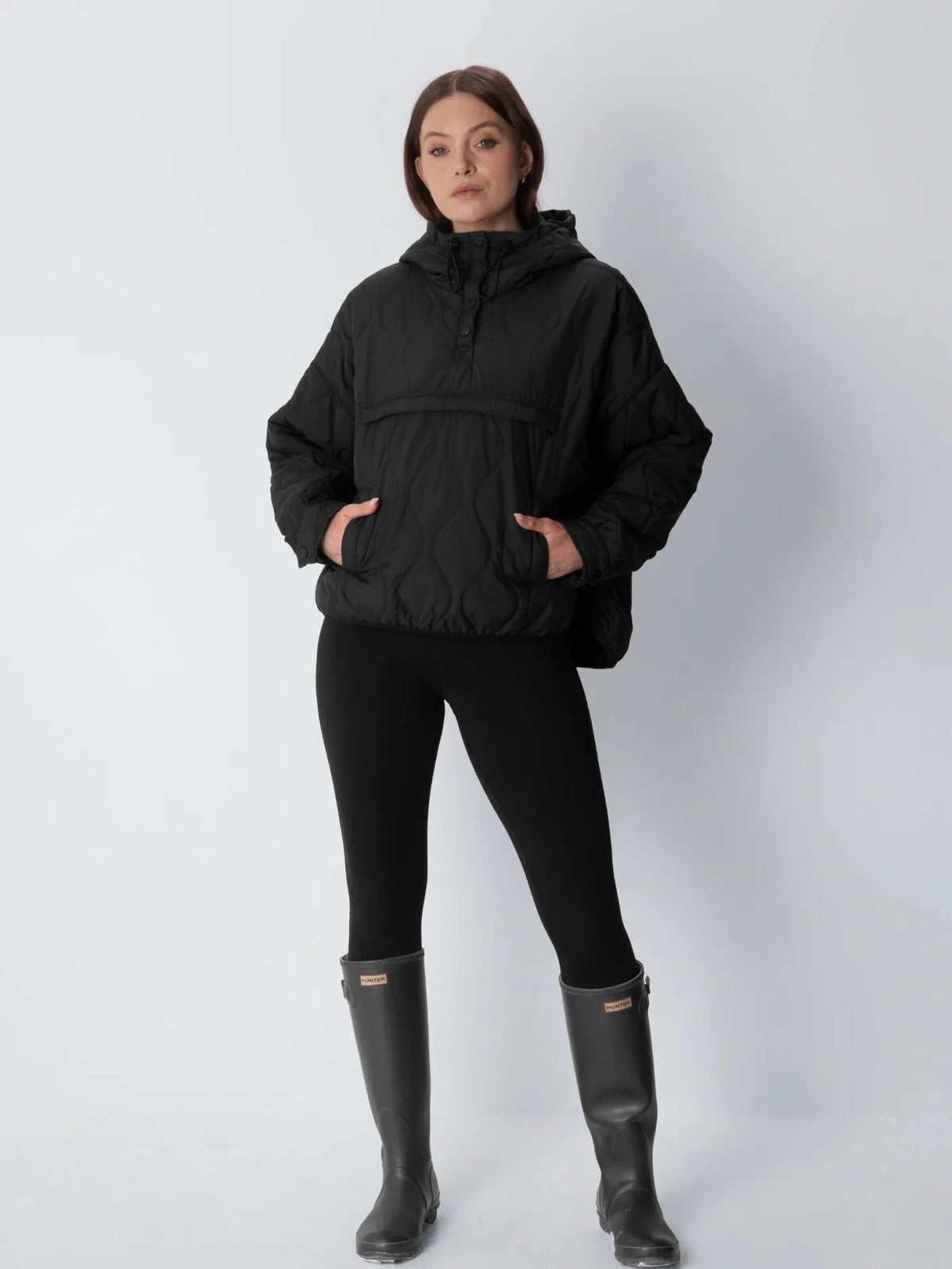 Women's Packable Quilted Puffer Hoodie in black – view 10