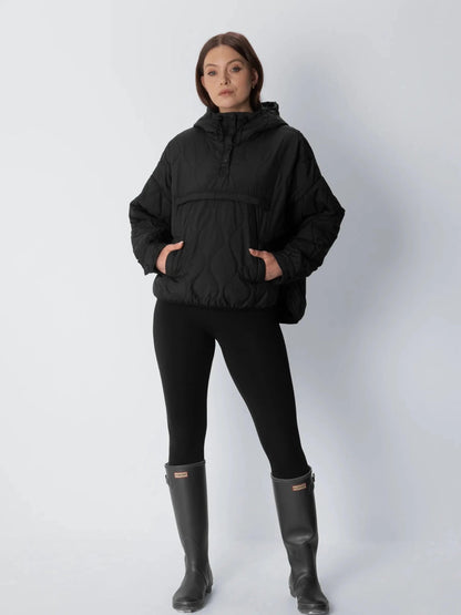 Women's Packable Quilted Puffer Hoodie in black – view 10