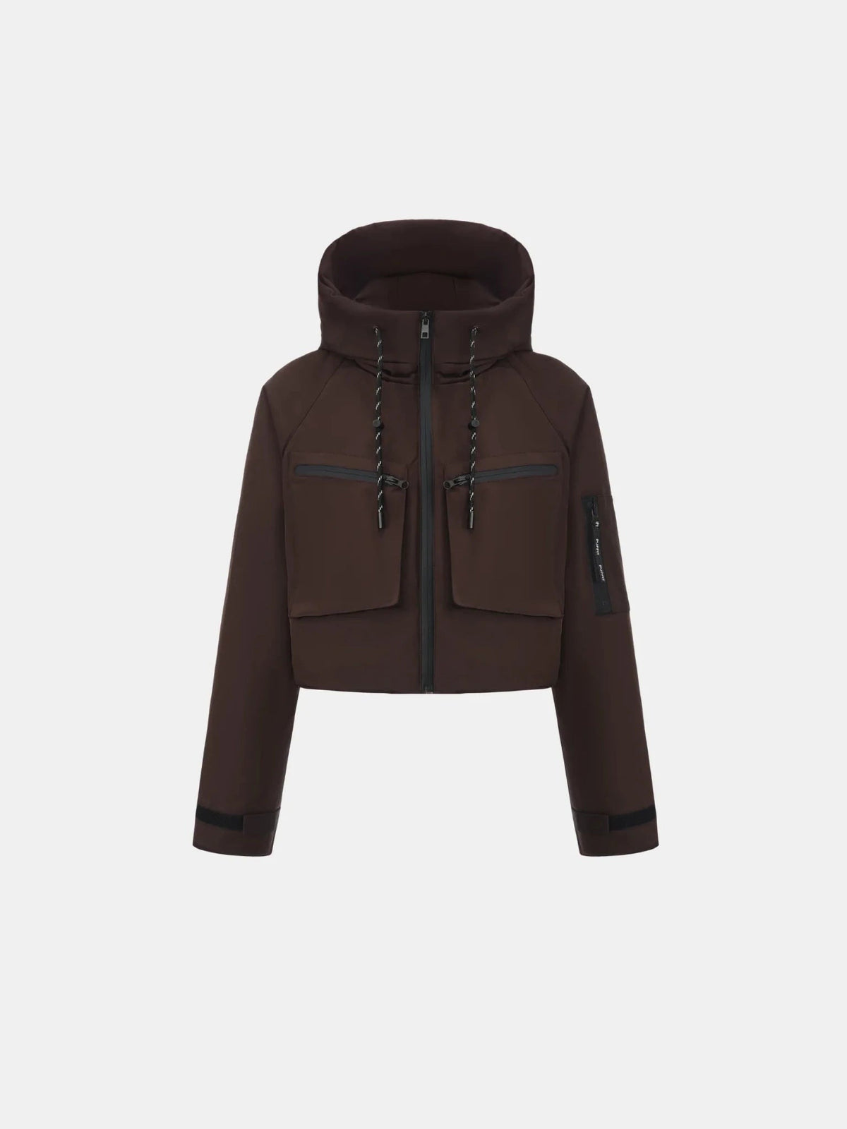 Women's Padded Cropped Waterproof Rain Jacket in mocha brown – front view