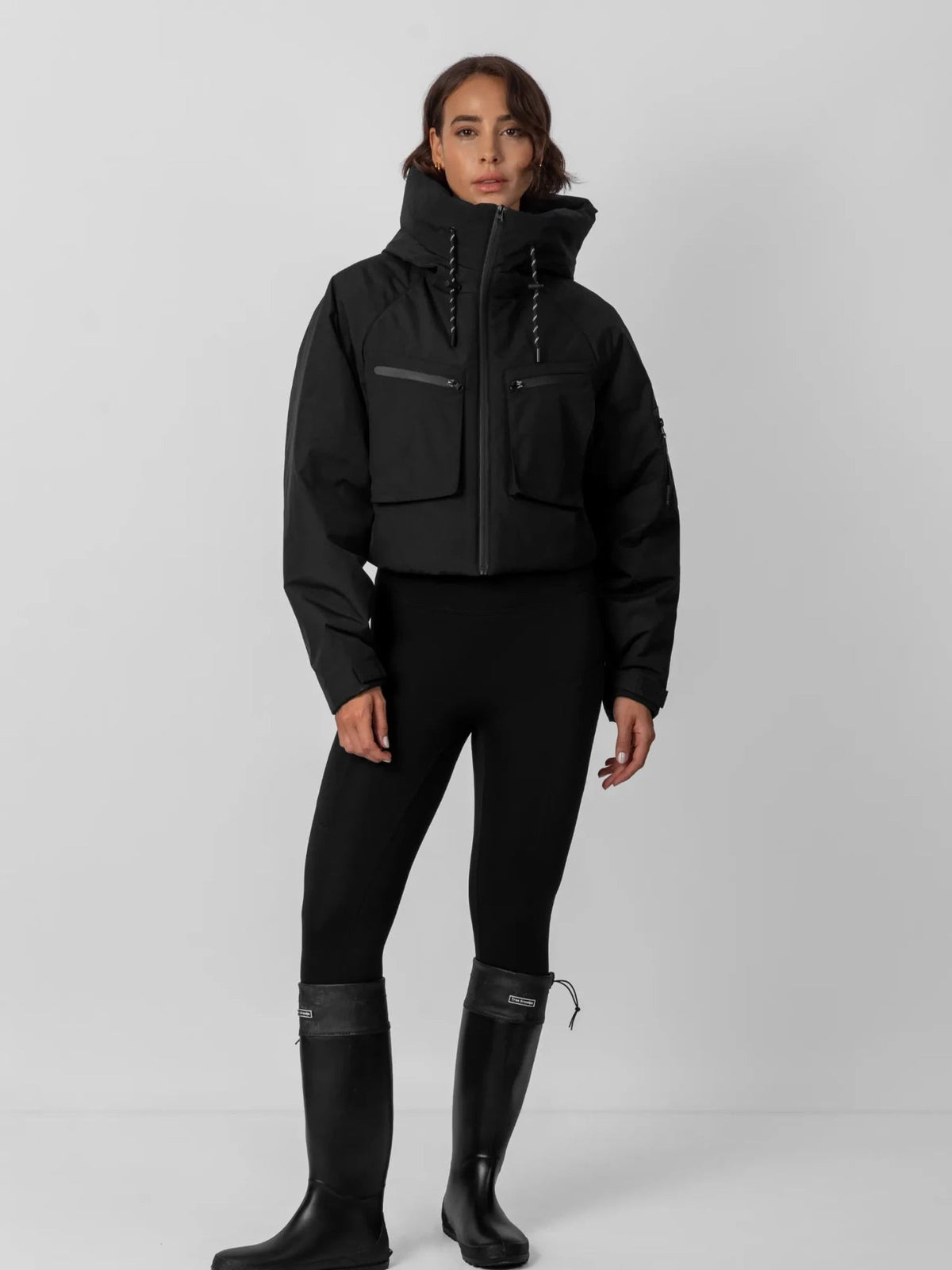 Women's Padded Cropped Waterproof Rain Jacket in mocha brown – view 3