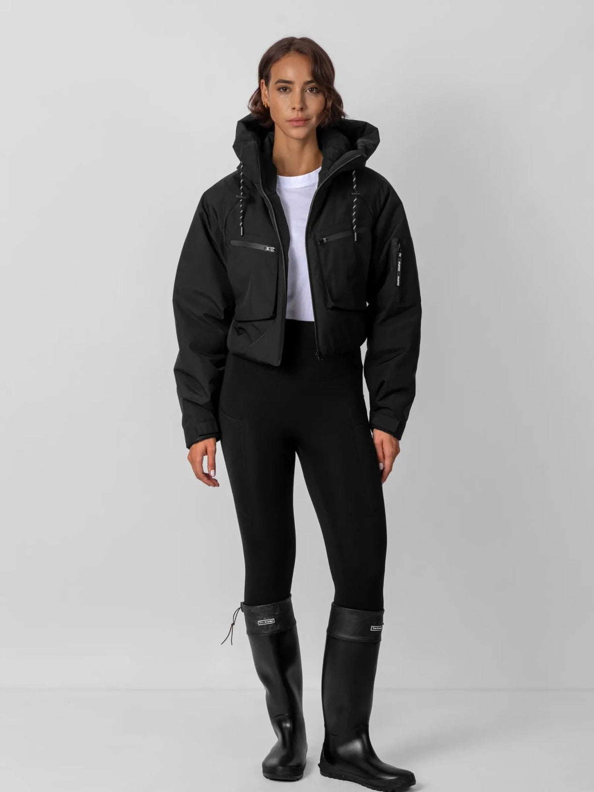 Women's Padded Cropped Waterproof Rain Jacket in mocha brown – view 4