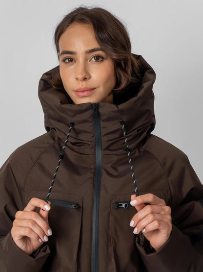 Women's Padded Cropped Waterproof Rain Jacket in mocha brown – view 6