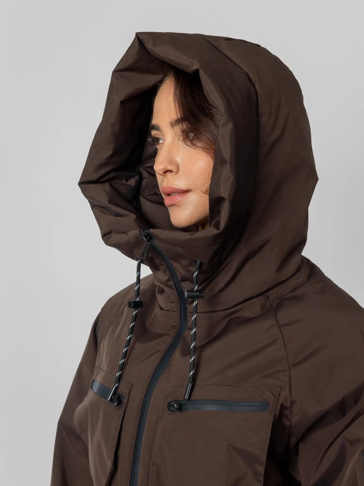 Women's Padded Cropped Waterproof Rain Jacket in mocha brown – view 7