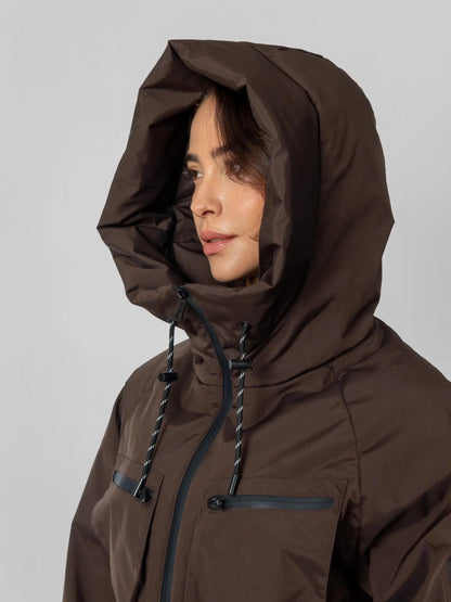 Women's Padded Cropped Waterproof Rain Jacket in mocha brown – view 7