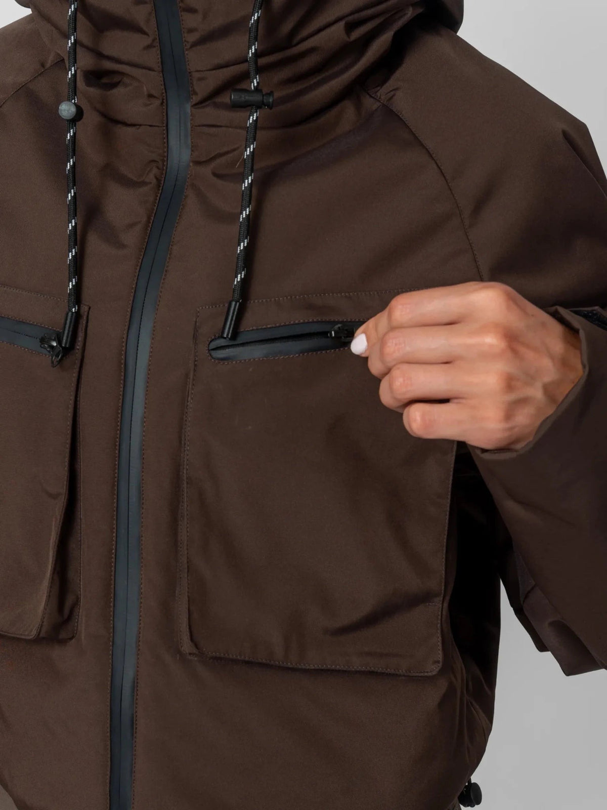 Women's Padded Cropped Waterproof Rain Jacket in mocha brown – view 8