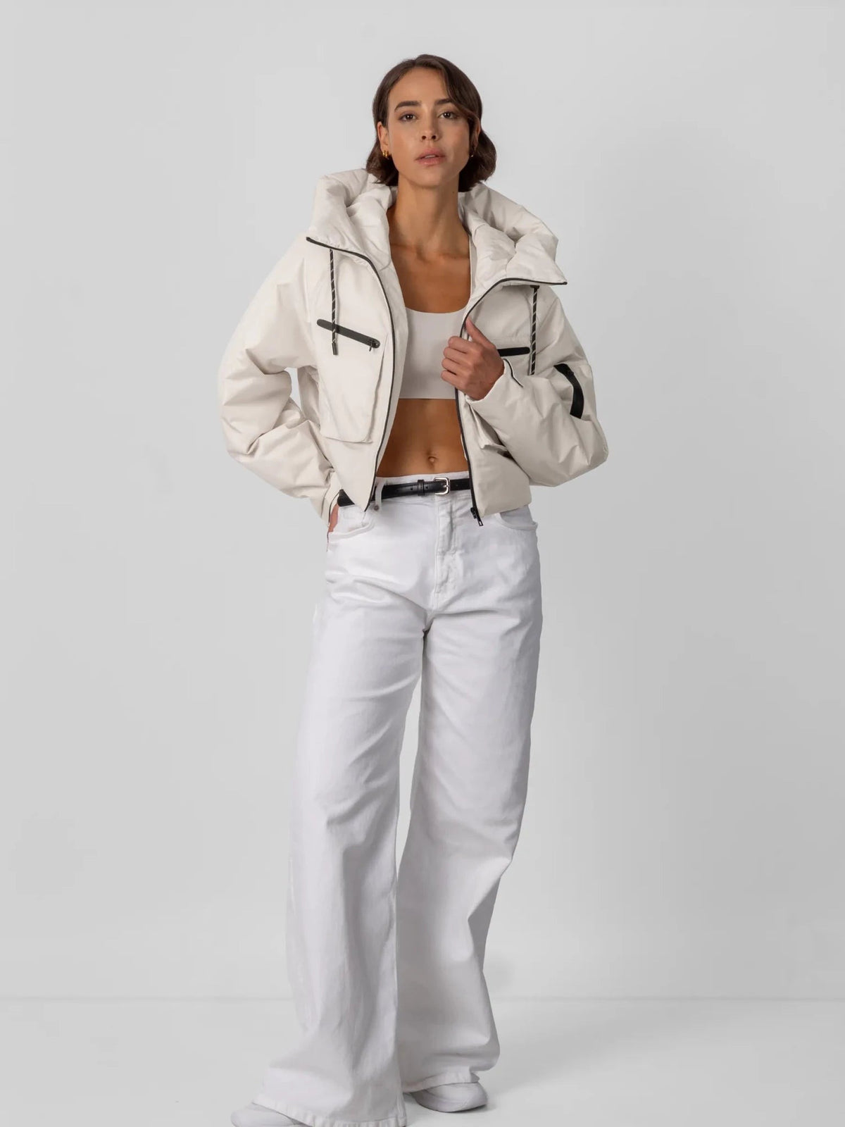 Women's Padded Cropped Waterproof Rain Jacket in mocha brown – view 12