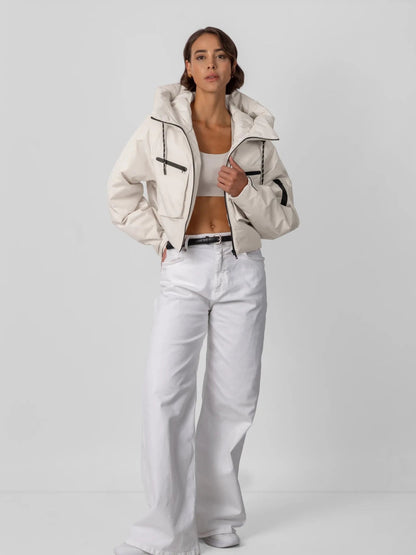Women's Padded Cropped Waterproof Rain Jacket in mocha brown – view 12
