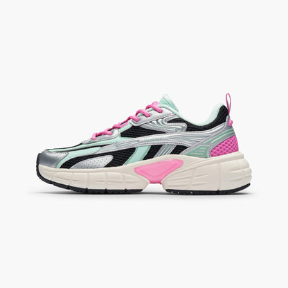 Women's Retro Chunky Trainers in black, mint green, pink, silver – side view