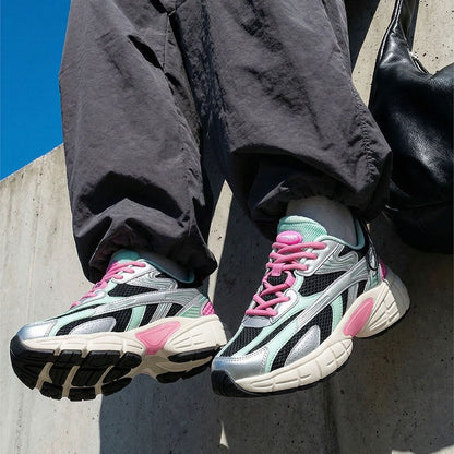 Women's Retro Chunky Trainers in black, mint green, pink, silver – view 5