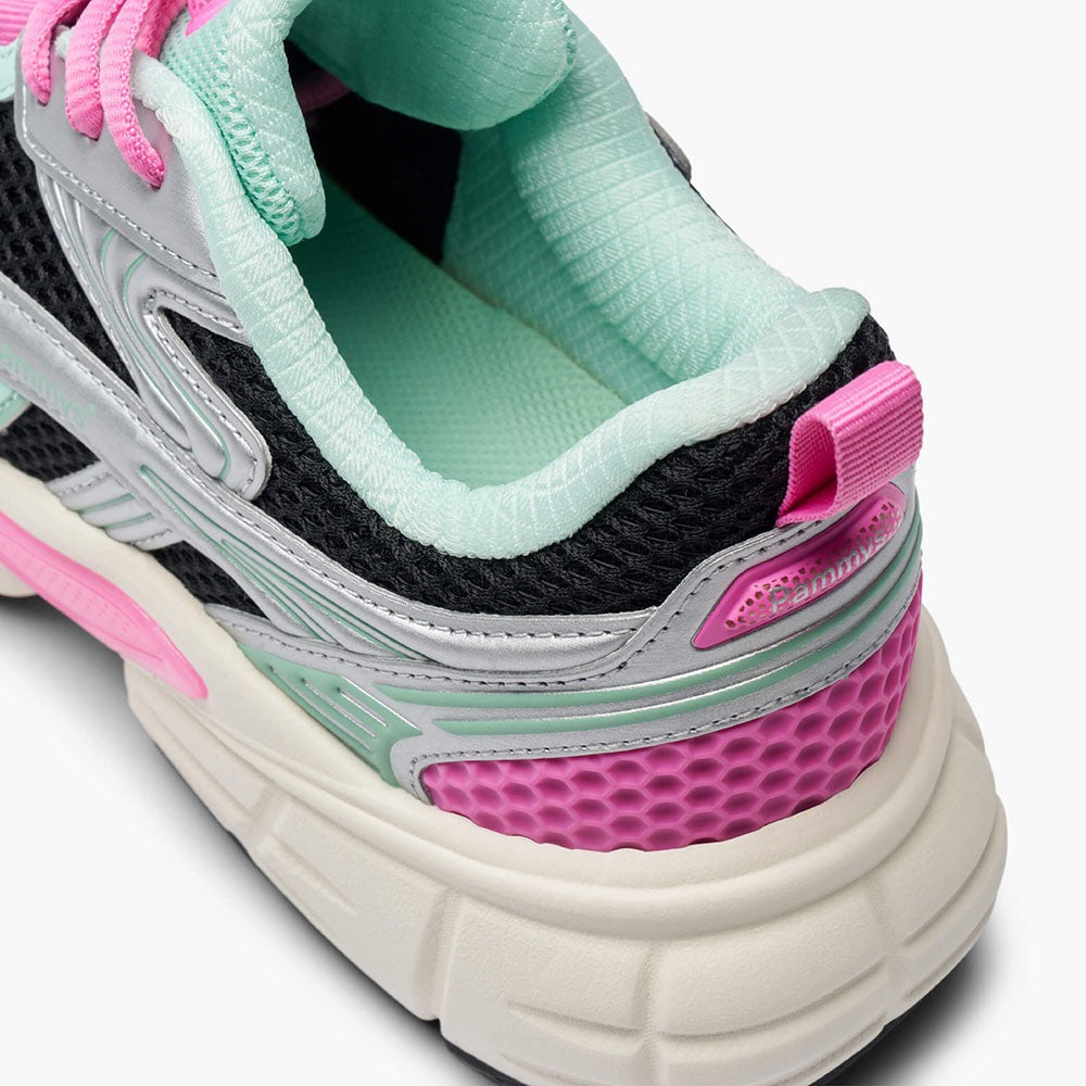 Women's Retro Chunky Trainers in black, mint green, pink, silver – view 7