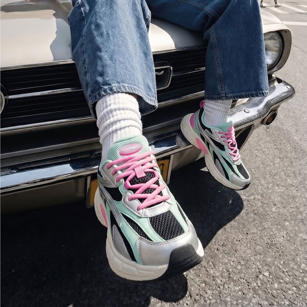 Women's Retro Chunky Trainers in black, mint green, pink, silver – view 8