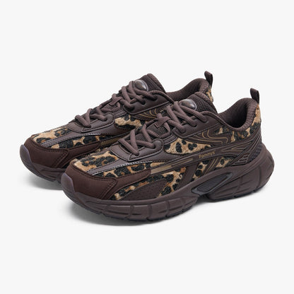 Women's Retro Chunky Trainers in chocolate brown, leopard print – view 2