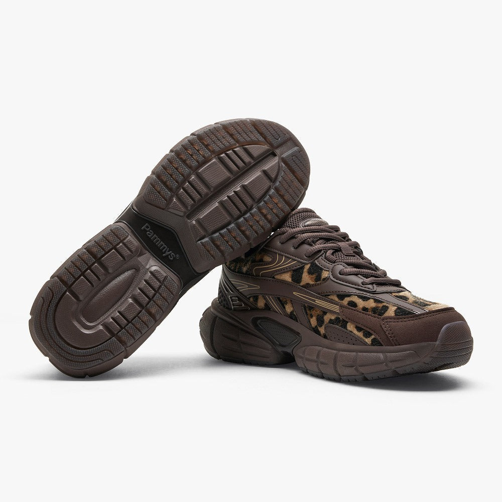 Women's Retro Chunky Trainers in chocolate brown, leopard print – view 3