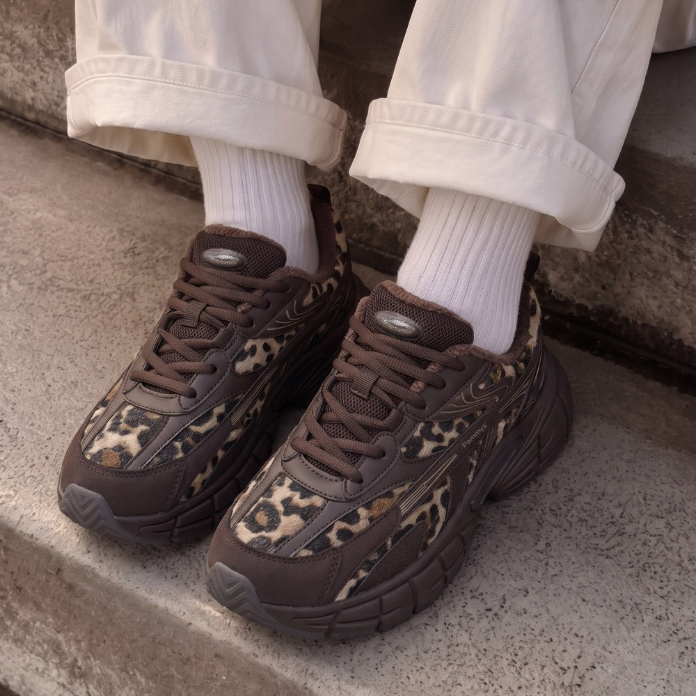Women's Retro Chunky Trainers in chocolate brown, leopard print – view 5