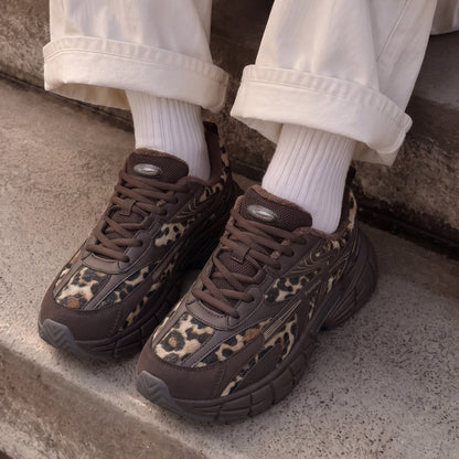 Women's Retro Chunky Trainers in chocolate brown, leopard print – view 5