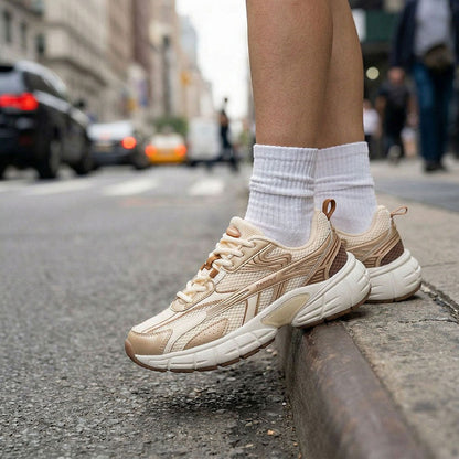 Women's Retro Chunky Trainers in cream, bronze – view 3