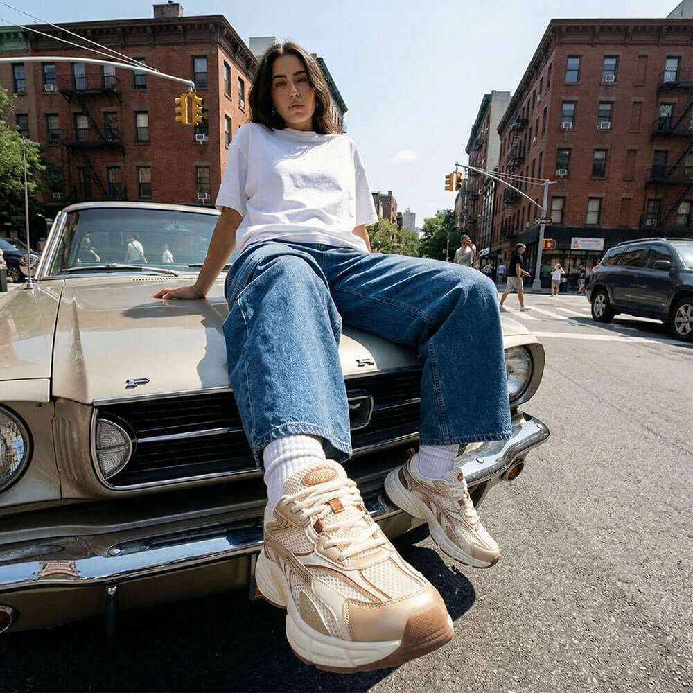 Women's Retro Chunky Trainers in cream, bronze – view 7