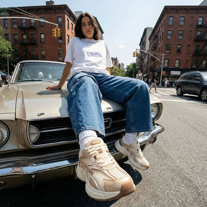 Women's Retro Chunky Trainers in cream, bronze – view 7