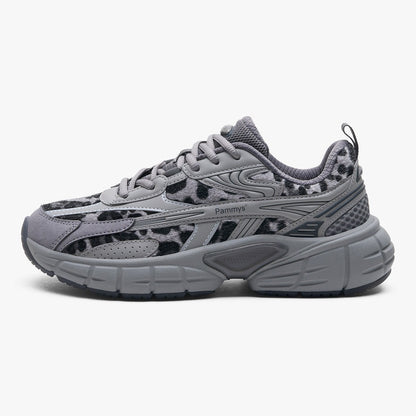 Women's Retro Chunky Trainers in grey, leopard print – side view
