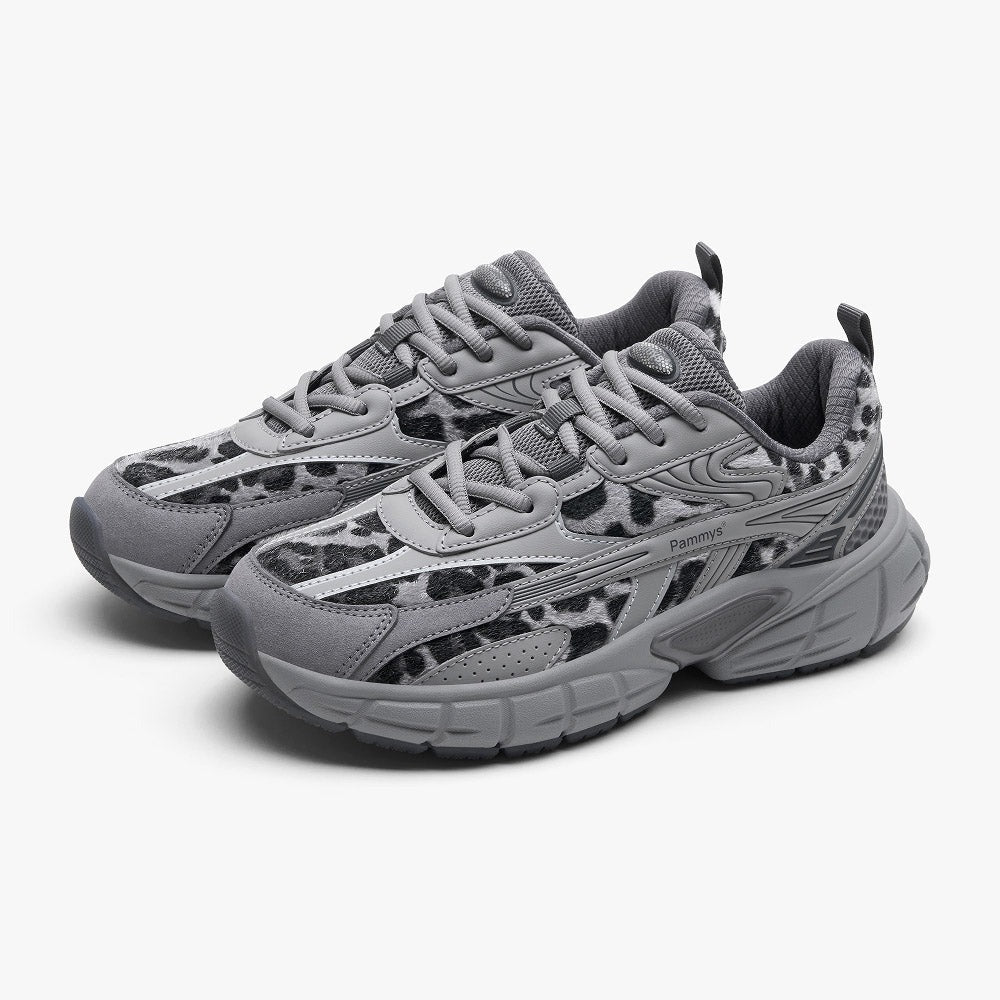 Women's Retro Chunky Trainers in grey, leopard print – view 2