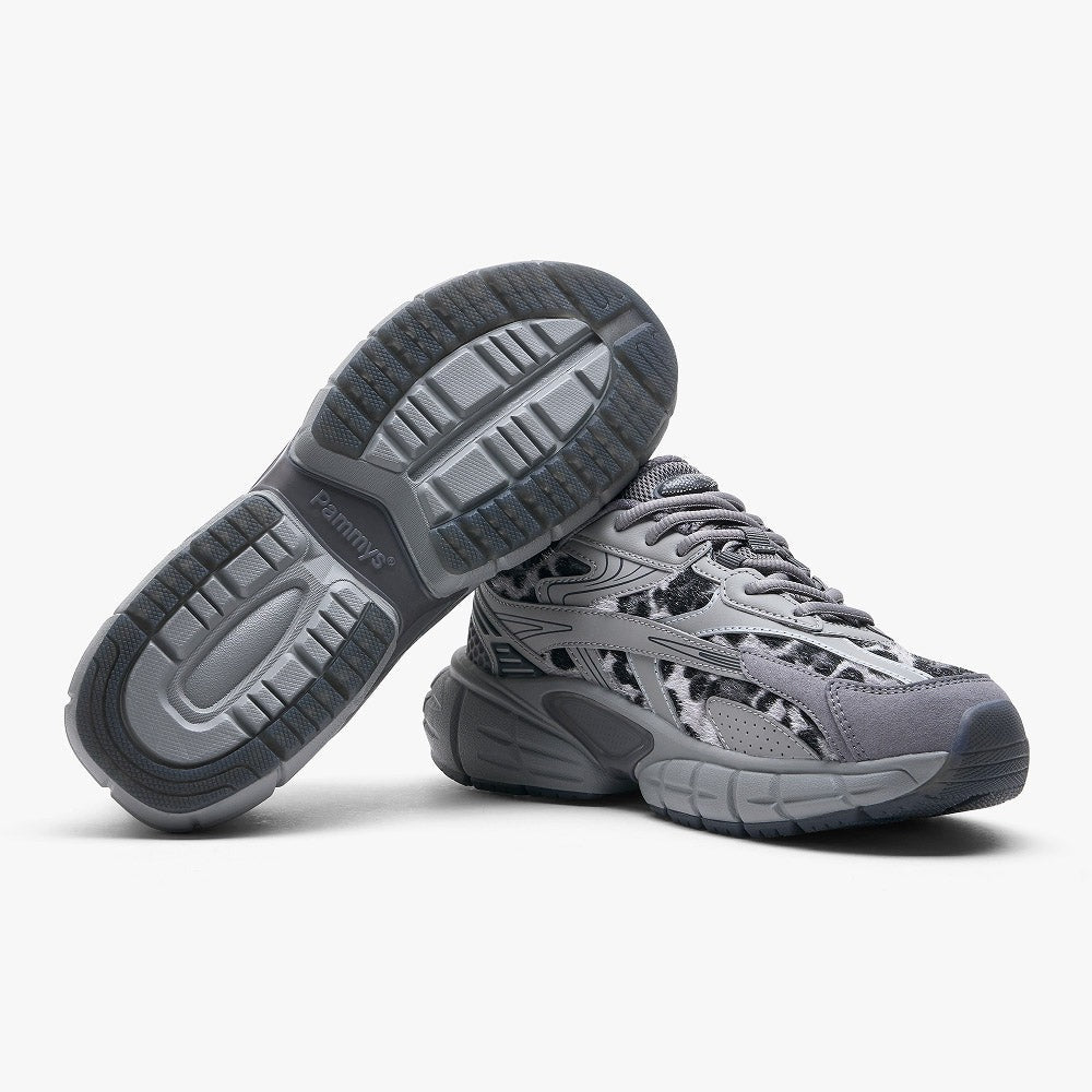 Women's Retro Chunky Trainers in grey, leopard print – view 3